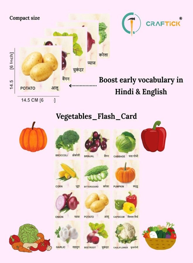 Craftick® Vegetables Wooden Flash Cards Hindi English Language for Kids | Easy & Fun Preschool Learning Activities | Educational Toys for 2+ Year Olds | Flash Cards for Kids - Image 3